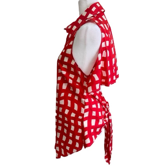 Simon Miller Shirt Loch Orange Checkered Sleeveless Button down Top Size Large - Picture 5 of 10